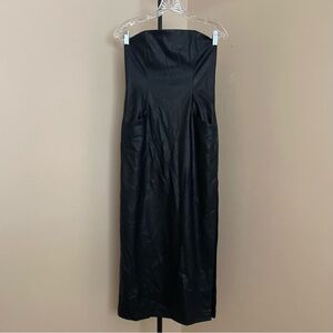 NBD Black Strapless Faux Leather Dress